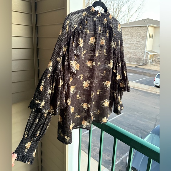 🆕⭐️Maje Floral Textured Blouse Black Ruffle Romantic Boho Top Size L (3) Chic - Picture 5 of 15